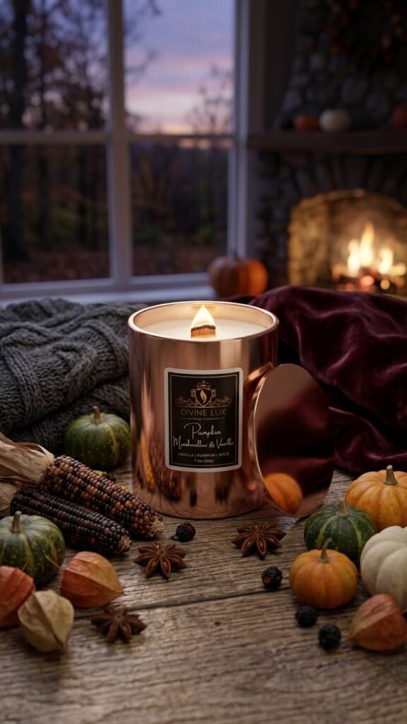 Pumpkin Marshmallow & Vanilla Crackling Wood Wick Candle (7oz)